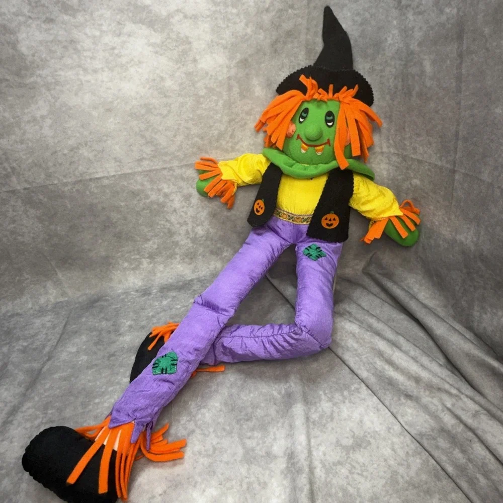 Vintage Scarecrow Plush 1993 Halloween Nylon International Silver 27" Fall Decor - Picture 1 of 14